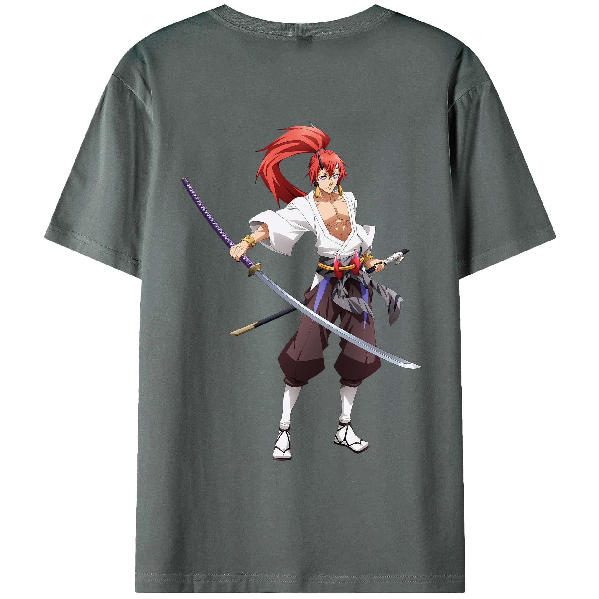 （画像用） 転スラ Regarding Reincarnated to Slime 綿100％ メンズ半袖Tシャツ（バックプリント） 通気性